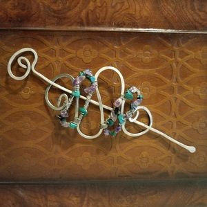 Hand made silver and gemstone bun holder